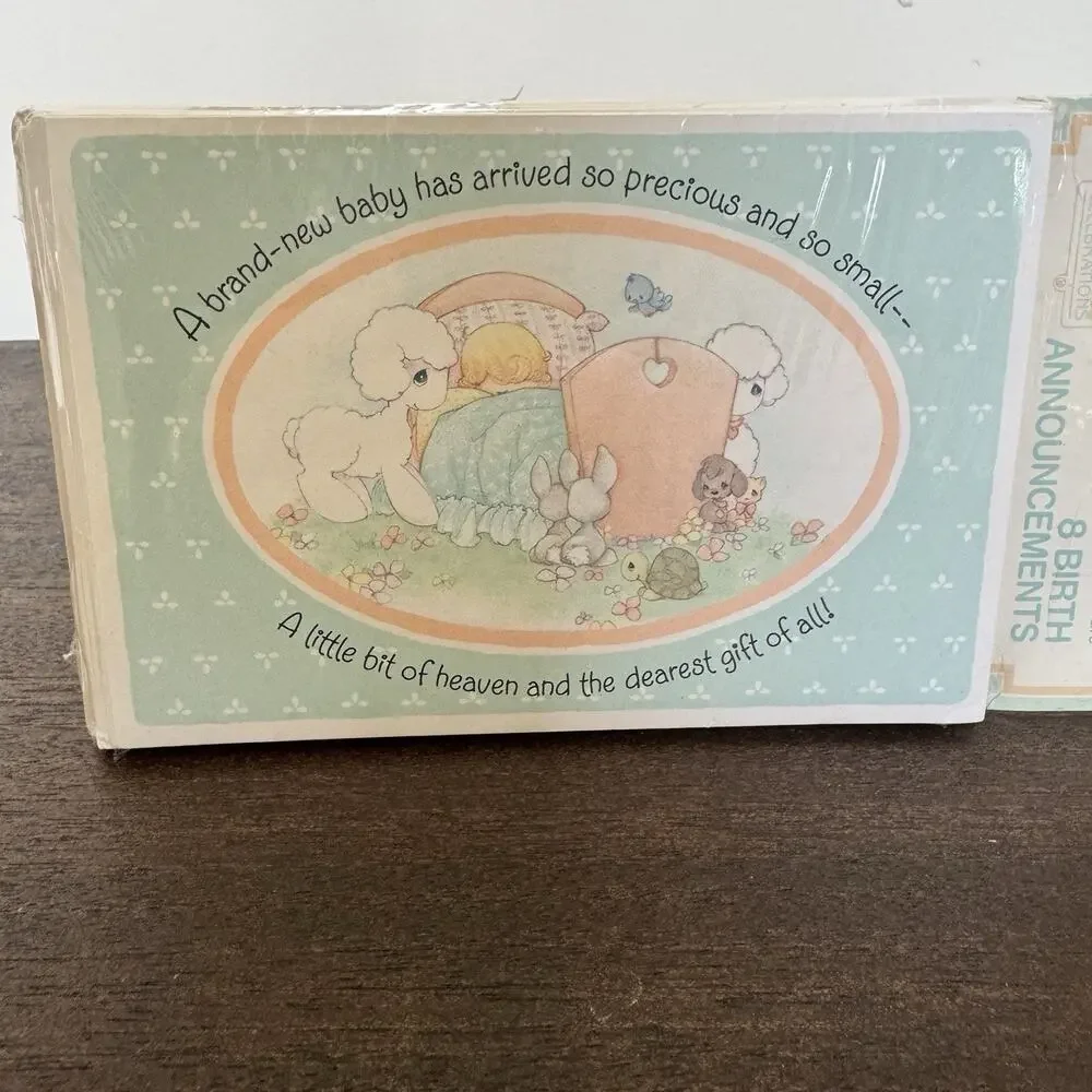 VTG Hallmark Precious Moments New Baby Birth Announcements Boy Or Girl Set Of 8